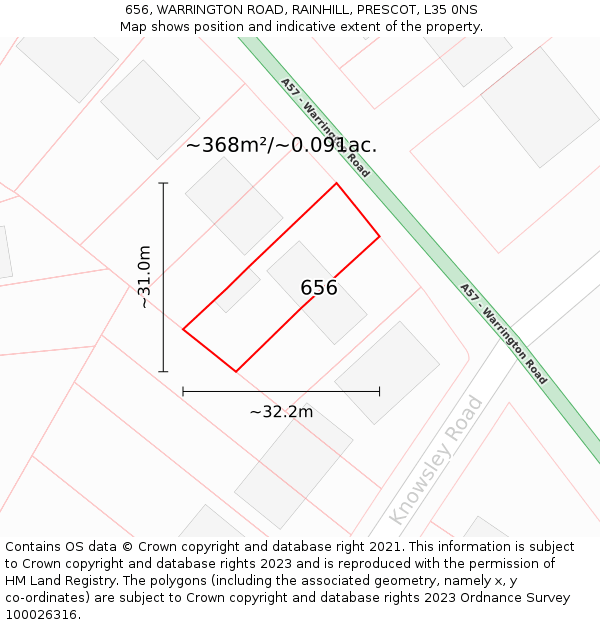 656, WARRINGTON ROAD, RAINHILL, PRESCOT, L35 0NS: Plot and title map
