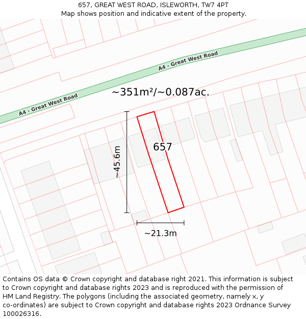 657, GREAT WEST ROAD, ISLEWORTH, TW7 4PT: Plot and title map