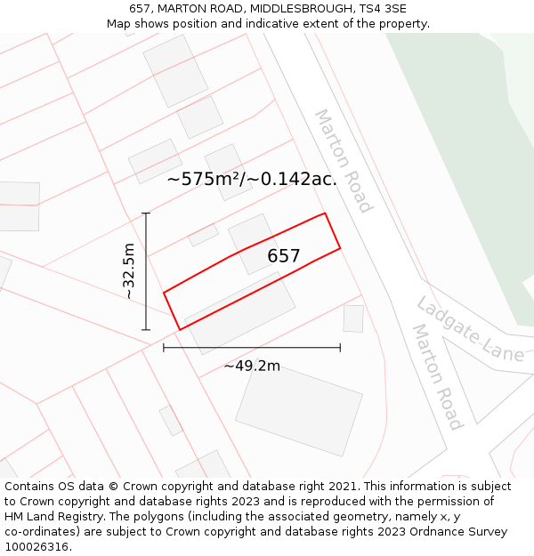 657, MARTON ROAD, MIDDLESBROUGH, TS4 3SE: Plot and title map