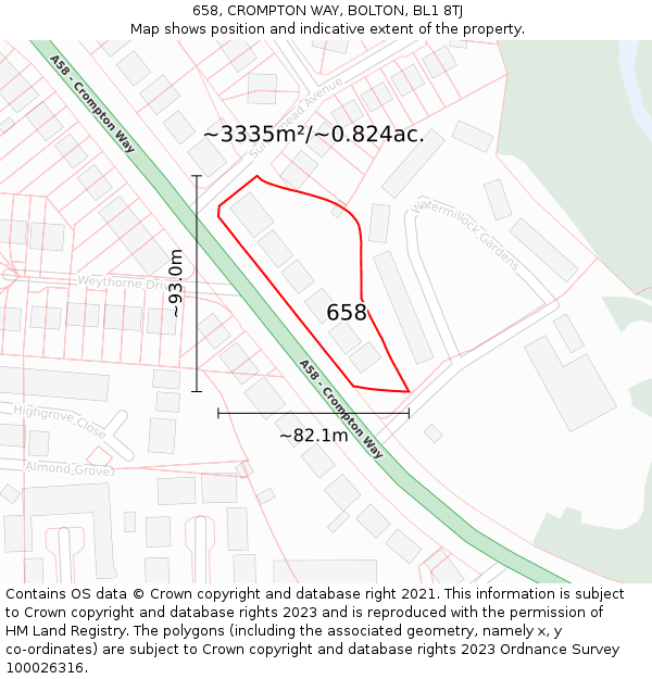 658, CROMPTON WAY, BOLTON, BL1 8TJ: Plot and title map