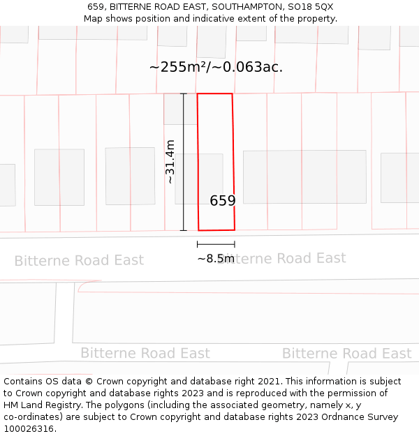659, BITTERNE ROAD EAST, SOUTHAMPTON, SO18 5QX: Plot and title map