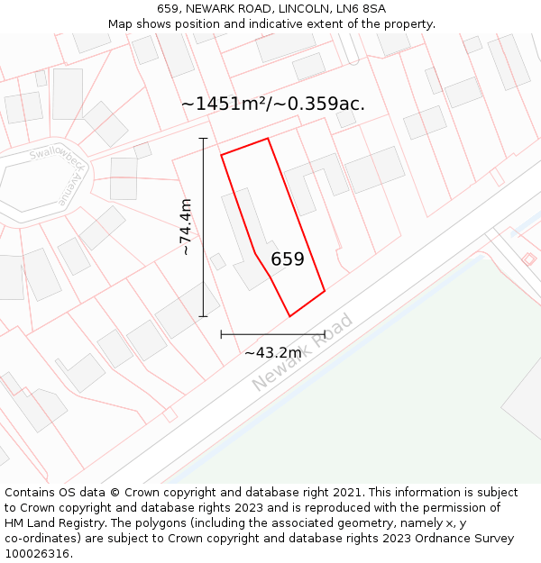 659, NEWARK ROAD, LINCOLN, LN6 8SA: Plot and title map