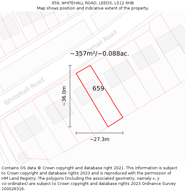 659, WHITEHALL ROAD, LEEDS, LS12 6HB: Plot and title map