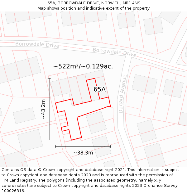 65A, BORROWDALE DRIVE, NORWICH, NR1 4NS: Plot and title map
