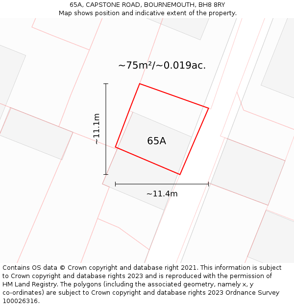 65A, CAPSTONE ROAD, BOURNEMOUTH, BH8 8RY: Plot and title map