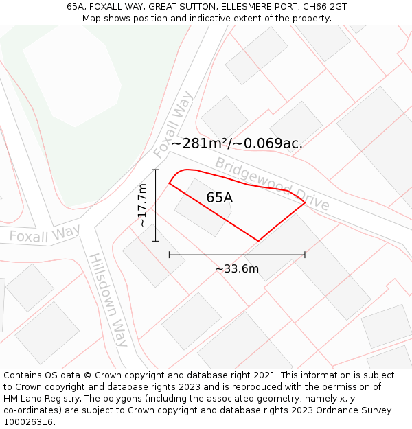 65A, FOXALL WAY, GREAT SUTTON, ELLESMERE PORT, CH66 2GT: Plot and title map