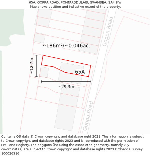 65A, GOPPA ROAD, PONTARDDULAIS, SWANSEA, SA4 8JW: Plot and title map