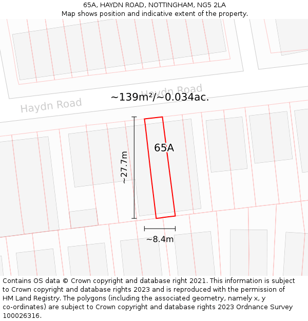 65A, HAYDN ROAD, NOTTINGHAM, NG5 2LA: Plot and title map