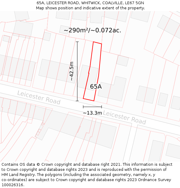 65A, LEICESTER ROAD, WHITWICK, COALVILLE, LE67 5GN: Plot and title map