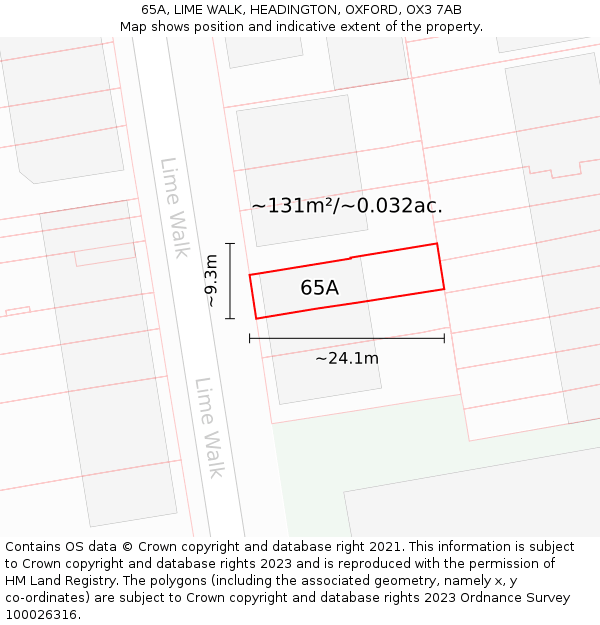 65A, LIME WALK, HEADINGTON, OXFORD, OX3 7AB: Plot and title map