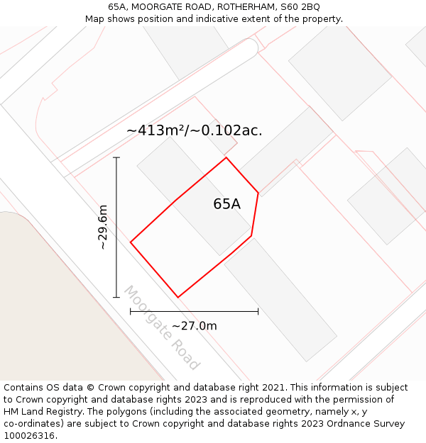 65A, MOORGATE ROAD, ROTHERHAM, S60 2BQ: Plot and title map