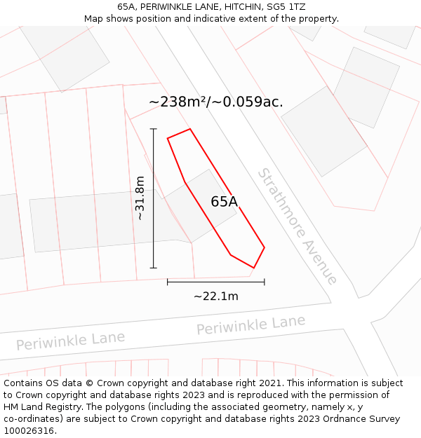 65A, PERIWINKLE LANE, HITCHIN, SG5 1TZ: Plot and title map