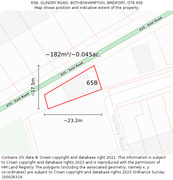 65B, GUNDRY ROAD, BOTHENHAMPTON, BRIDPORT, DT6 4SE: Plot and title map