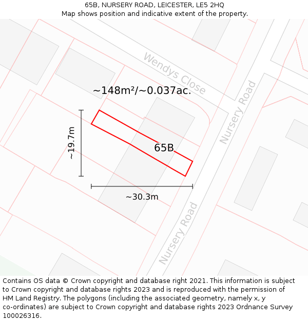 65B, NURSERY ROAD, LEICESTER, LE5 2HQ: Plot and title map