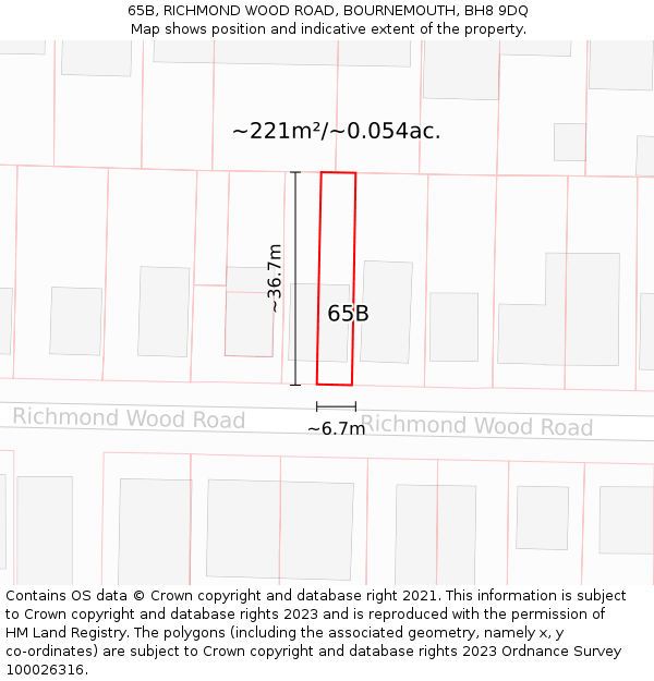 65B, RICHMOND WOOD ROAD, BOURNEMOUTH, BH8 9DQ: Plot and title map