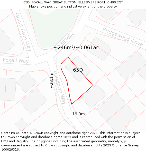 65D, FOXALL WAY, GREAT SUTTON, ELLESMERE PORT, CH66 2GT: Plot and title map
