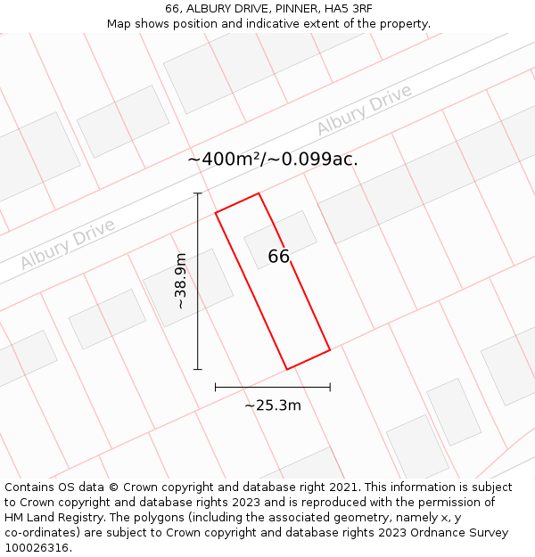 66, ALBURY DRIVE, PINNER, HA5 3RF: Plot and title map