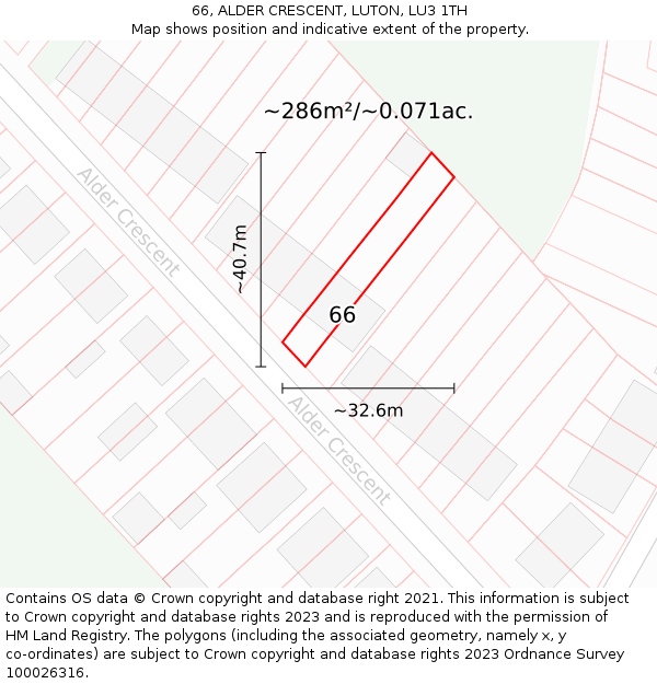 66, ALDER CRESCENT, LUTON, LU3 1TH: Plot and title map