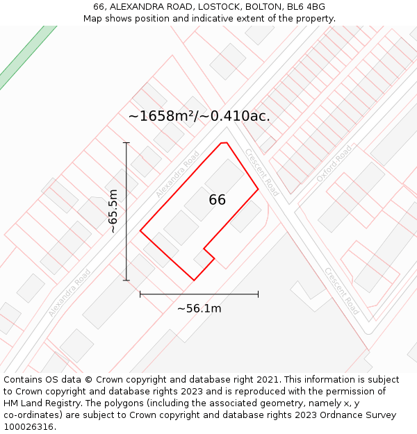 66, ALEXANDRA ROAD, LOSTOCK, BOLTON, BL6 4BG: Plot and title map