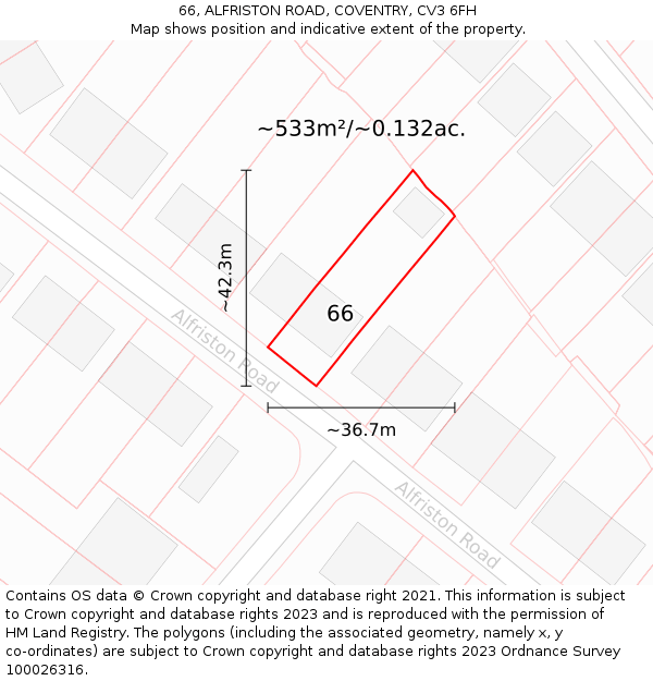 66, ALFRISTON ROAD, COVENTRY, CV3 6FH: Plot and title map