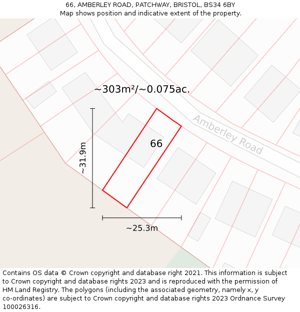 66, AMBERLEY ROAD, PATCHWAY, BRISTOL, BS34 6BY: Plot and title map