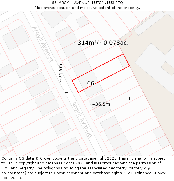 66, ARGYLL AVENUE, LUTON, LU3 1EQ: Plot and title map