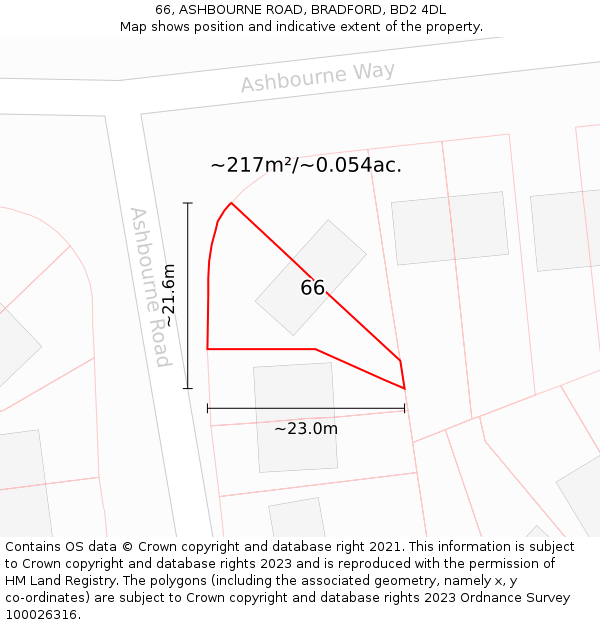 66, ASHBOURNE ROAD, BRADFORD, BD2 4DL: Plot and title map
