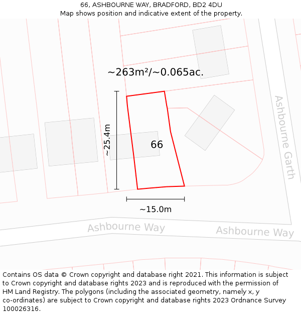 66, ASHBOURNE WAY, BRADFORD, BD2 4DU: Plot and title map