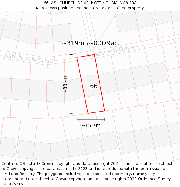 66, ASHCHURCH DRIVE, NOTTINGHAM, NG8 2RA: Plot and title map