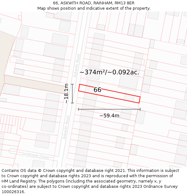 66, ASKWITH ROAD, RAINHAM, RM13 8ER: Plot and title map