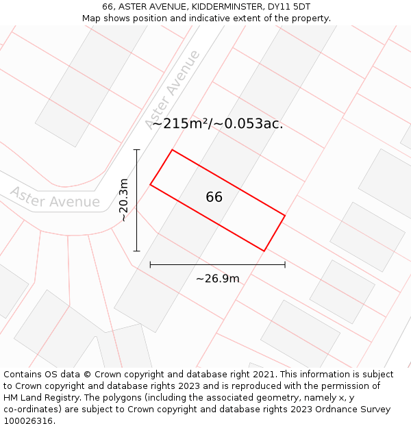 66, ASTER AVENUE, KIDDERMINSTER, DY11 5DT: Plot and title map