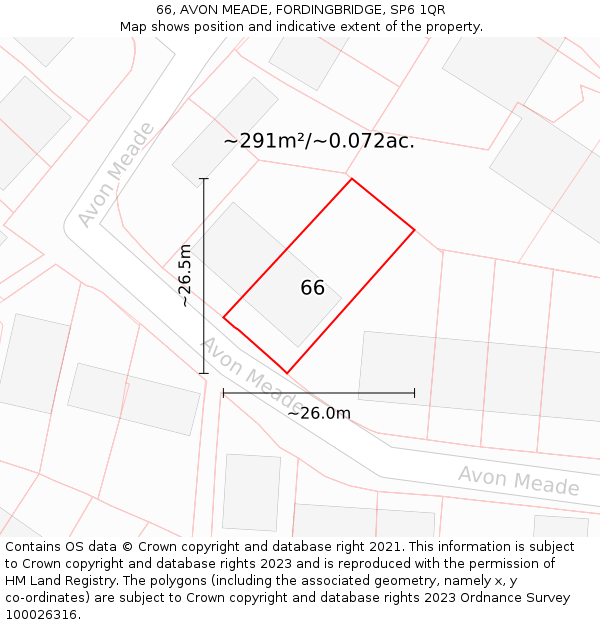 66, AVON MEADE, FORDINGBRIDGE, SP6 1QR: Plot and title map