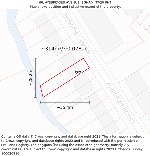 66, AYEBRIDGES AVENUE, EGHAM, TW20 8HT: Plot and title map
