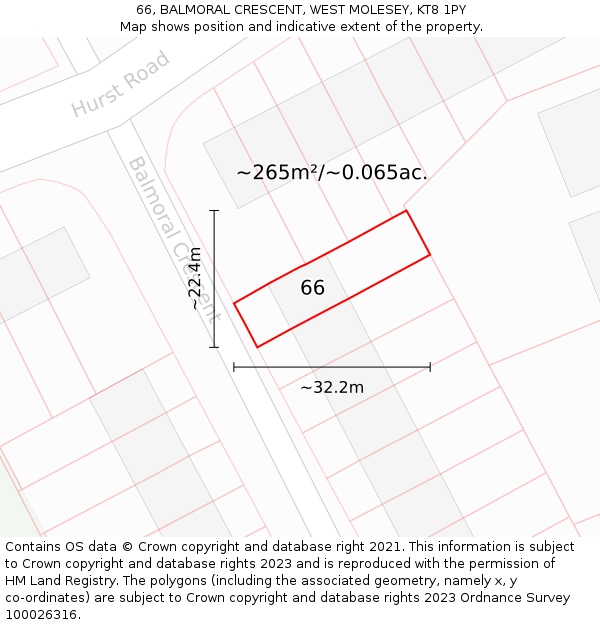 66, BALMORAL CRESCENT, WEST MOLESEY, KT8 1PY: Plot and title map