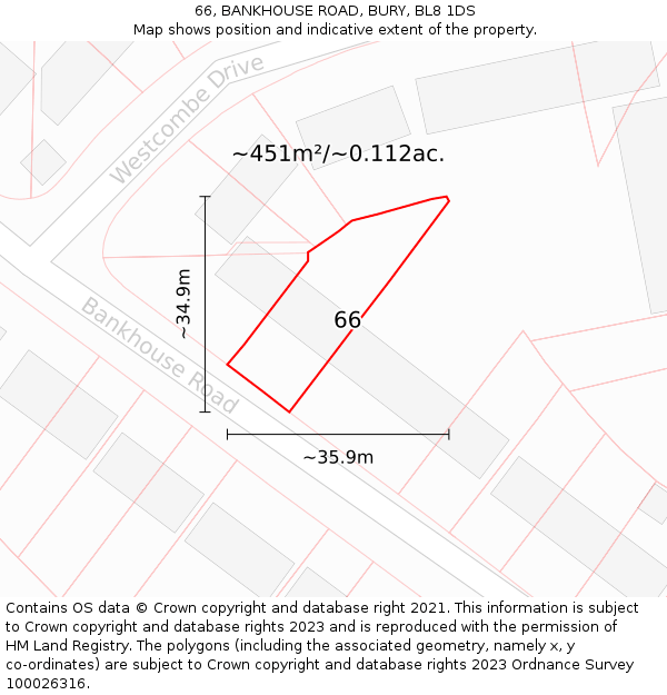 66, BANKHOUSE ROAD, BURY, BL8 1DS: Plot and title map