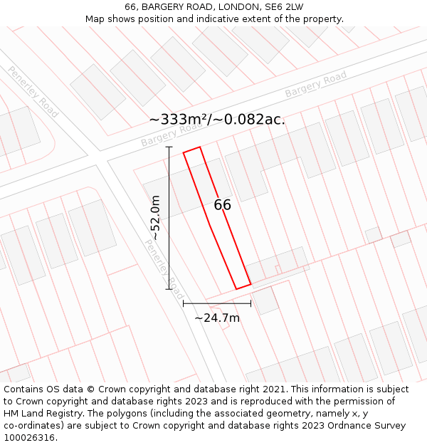 66, BARGERY ROAD, LONDON, SE6 2LW: Plot and title map