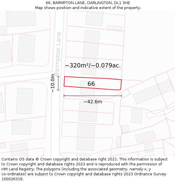 66, BARMPTON LANE, DARLINGTON, DL1 3HE: Plot and title map