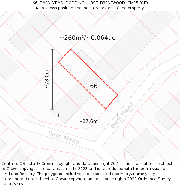 66, BARN MEAD, DODDINGHURST, BRENTWOOD, CM15 0ND: Plot and title map