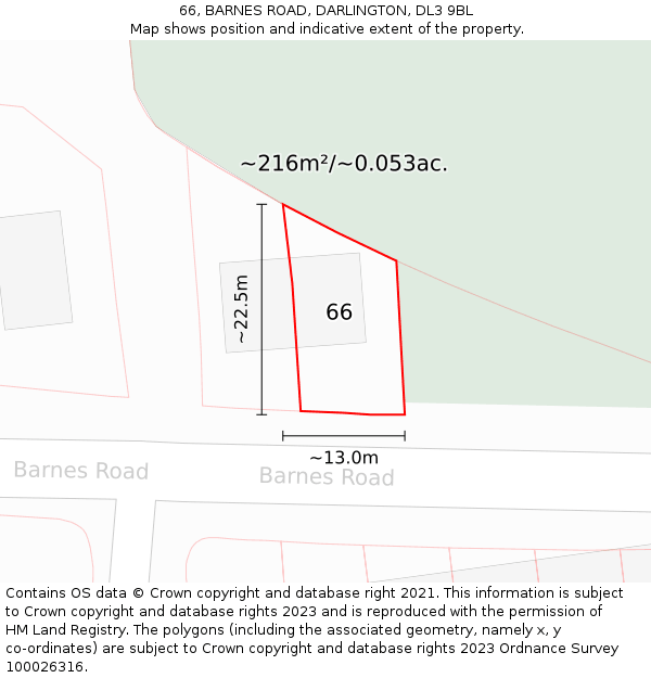 66, BARNES ROAD, DARLINGTON, DL3 9BL: Plot and title map
