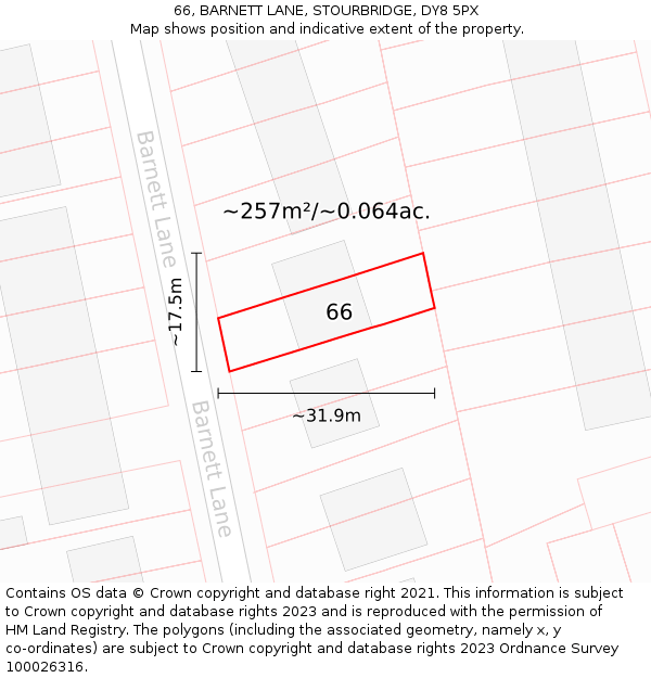 66, BARNETT LANE, STOURBRIDGE, DY8 5PX: Plot and title map