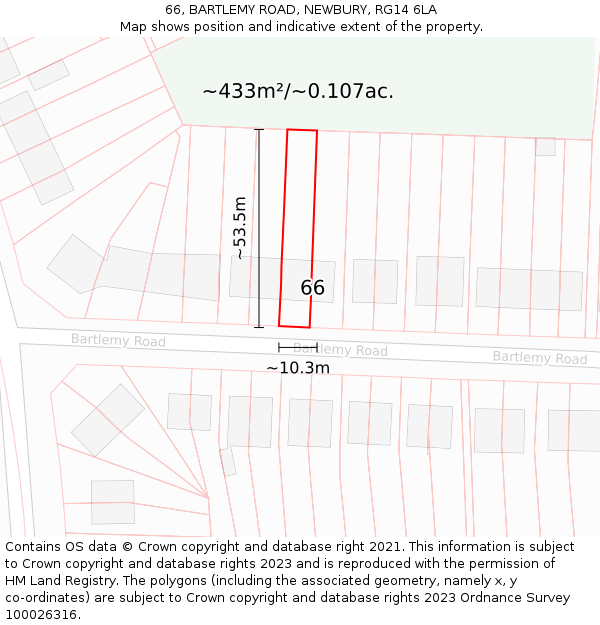 66, BARTLEMY ROAD, NEWBURY, RG14 6LA: Plot and title map