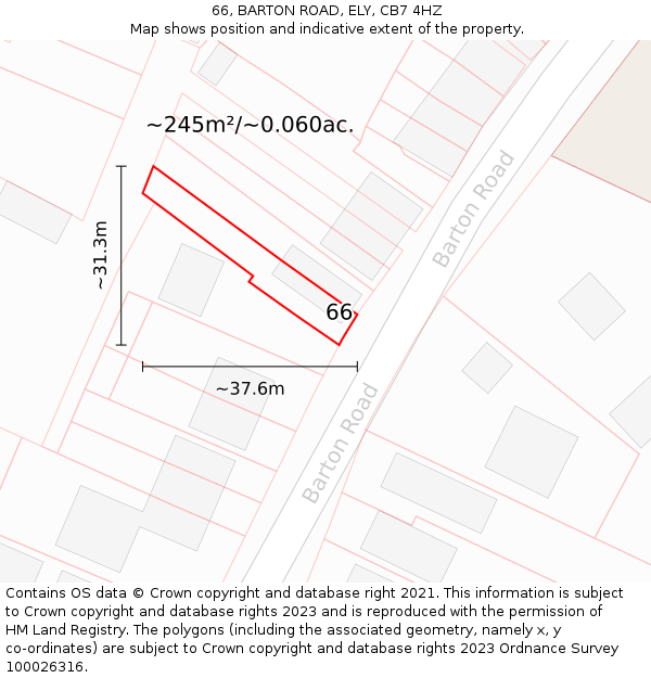 66, BARTON ROAD, ELY, CB7 4HZ: Plot and title map