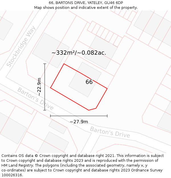 66, BARTONS DRIVE, YATELEY, GU46 6DP: Plot and title map