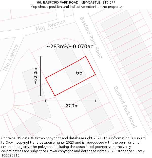 66, BASFORD PARK ROAD, NEWCASTLE, ST5 0PP: Plot and title map