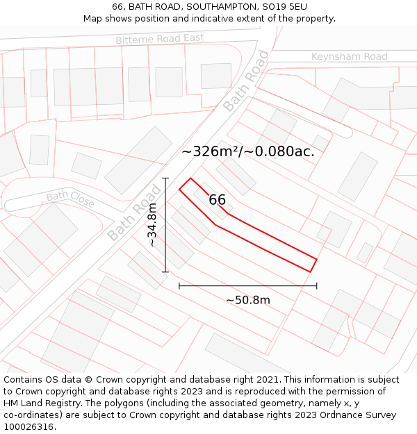 66, BATH ROAD, SOUTHAMPTON, SO19 5EU: Plot and title map