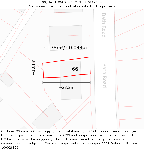 66, BATH ROAD, WORCESTER, WR5 3EW: Plot and title map