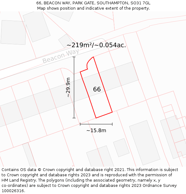 66, BEACON WAY, PARK GATE, SOUTHAMPTON, SO31 7GL: Plot and title map