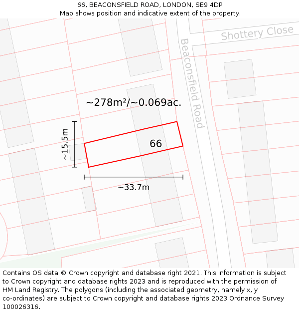 66, BEACONSFIELD ROAD, LONDON, SE9 4DP: Plot and title map