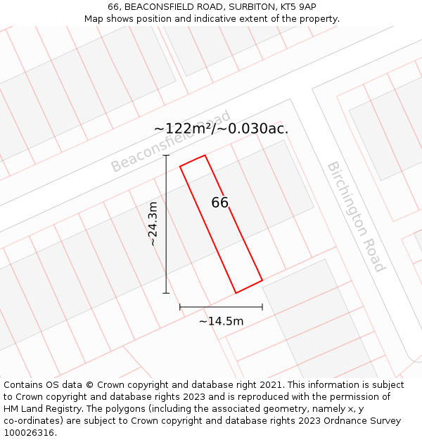 66, BEACONSFIELD ROAD, SURBITON, KT5 9AP: Plot and title map