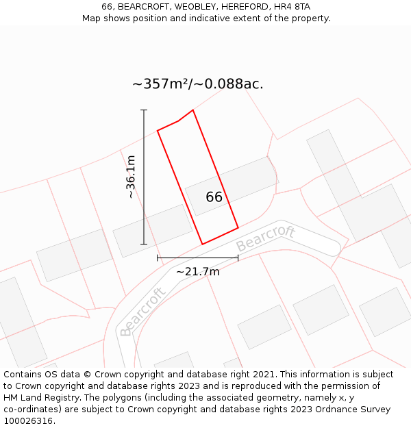 66, BEARCROFT, WEOBLEY, HEREFORD, HR4 8TA: Plot and title map